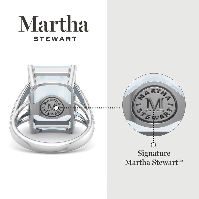 Martha Stewart 10 1/4ctw. Emerald Cut Aquamarine & Lab Grown Diamond Ring In Sterling Silver image number null